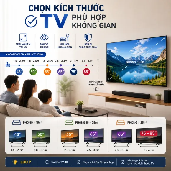 Cách Chọn Kích Thước TV Phù Hợp Với Không Gian Phòng Khách Và Khoảng Cách Xem