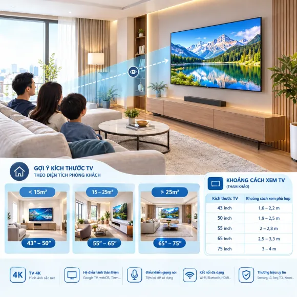 Kinh Nghiệm Chọn Smart TV Phù Hợp Với Diện Tích Phòng Khách Mà Bạn Không Nên Bỏ Qua