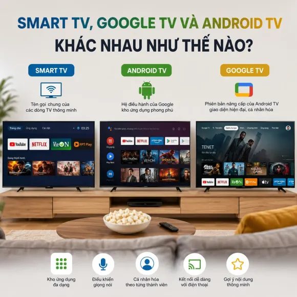 Smart TV, Google TV Và Android TV Khác Nhau Như Thế Nào? Nên Chọn Loại Nào?