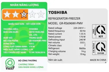 Tủ lạnh Toshiba Inverter 555 lít Side By Side GR-RS696WI-PMV(60)-AG 