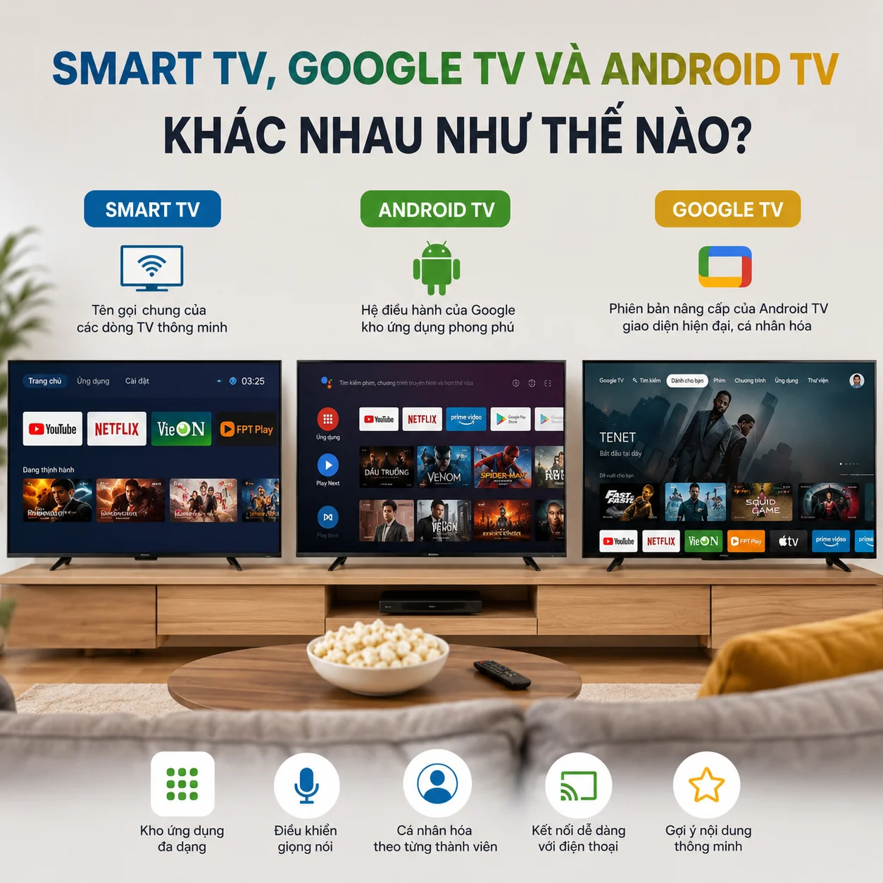 Smart TV, Google TV V&agrave; Android TV Kh&aacute;c Nhau Như Thế N&agrave;o? N&ecirc;n Chọn Loại N&agrave;o?